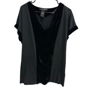 Calvin Klein Jeans Black Draped Velvet Accent Short Sleeved Top Sz Large